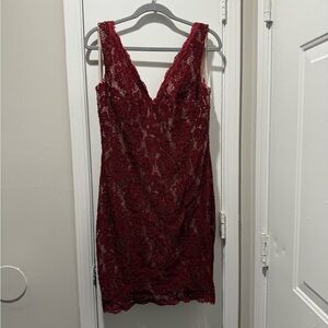 JVN by Jovani Burgundy Open Back Dress